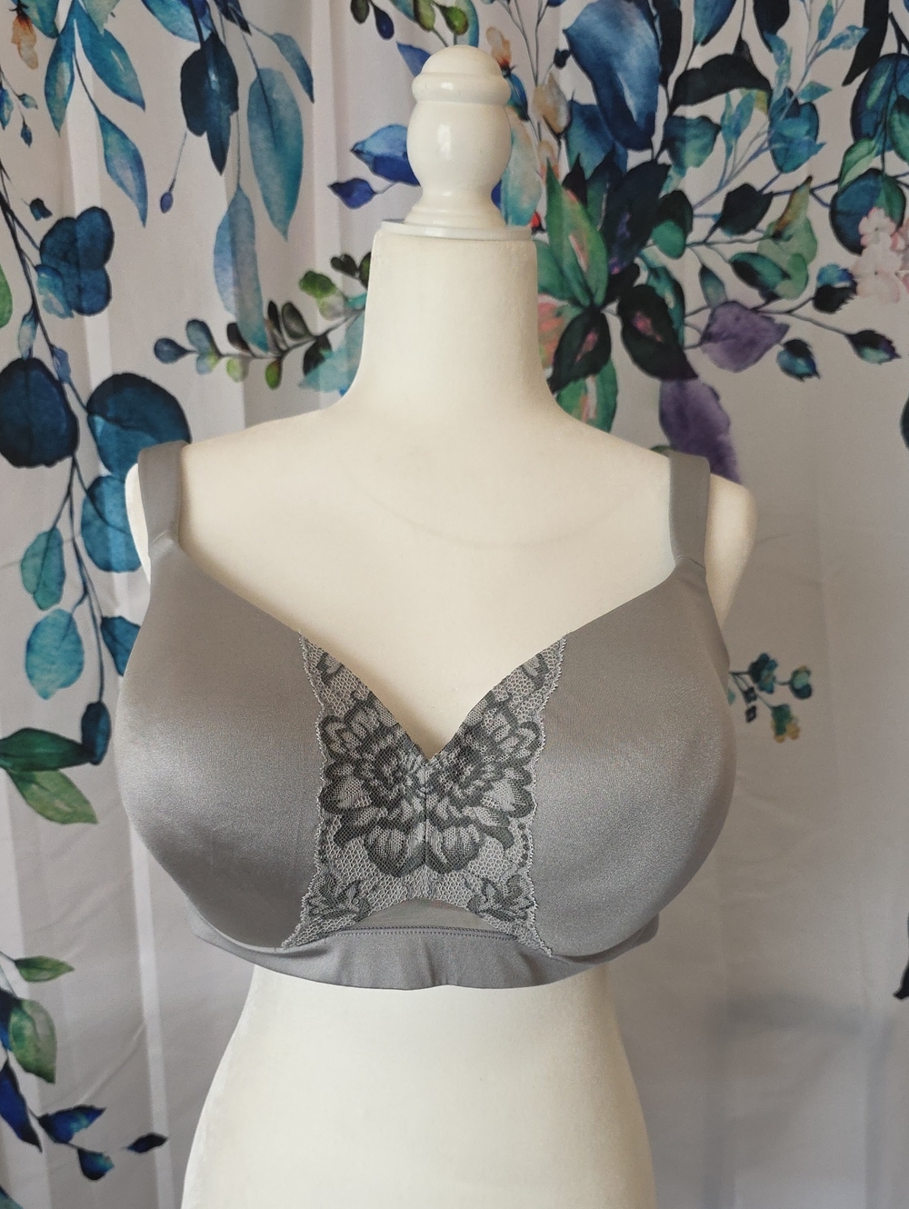 Cacique Silver Lace-Accent Seamless Balconette Bra